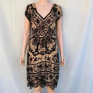 Hale Bob Flapper Velvet Silk Dress Black Applique Small Gypsy Jetsetter Sheer